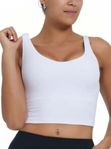 2024年新款女士瑜伽運動胸圍，專業防震加墊胸圍，健身房坦克上衣 - 白色 - 查看 3