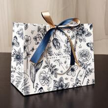 1 pieza Bolsa de regalo de papel con estampado floral y asa al estilo Ins, bolsa de transporte para ropa, caramelos y aperitivos en stock