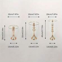 1 pieza Jarrón de metal para boda, 12 hebras de colgante con cristal y cuentas acrílicas, jarrón de mesa para bodas, ornamento de flores de mesa, accesorios de arreglo floral para bodas, soporte de flores de mesa de hotel, candelabro de cristal, decoración primaveral del hogar, macetero de flores para camino de bodas
