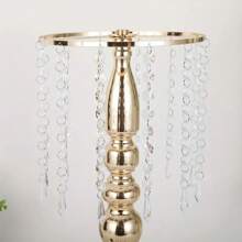 1 pieza Jarrón de metal para boda, 12 hebras de colgante con cristal y cuentas acrílicas, jarrón de mesa para bodas, ornamento de flores de mesa, accesorios de arreglo floral para bodas, soporte de flores de mesa de hotel, candelabro de cristal, decoración primaveral del hogar, macetero de flores para camino de bodas