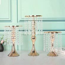 1 pieza Jarrón de metal para boda, 12 hebras de colgante con cristal y cuentas acrílicas, jarrón de mesa para bodas, ornamento de flores de mesa, accesorios de arreglo floral para bodas, soporte de flores de mesa de hotel, candelabro de cristal, decoración primaveral del hogar, macetero de flores para camino de bodas