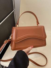 حقيبة يد نسائية مربعة صغيرة من الجلد الصناعي لون بني ،حمالة كتف كلاسيكية وعصرية مزدوجة الفصل ومعدلة للاستخدام العادي وحفلات الأحتفالات - بني - مشاهدة 3