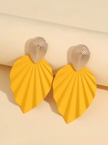 Two Tone Leaf Drop Earrings - Multicolor - View 1