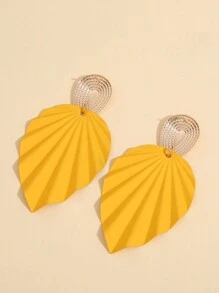 Two Tone Leaf Drop Earrings - Multicolor - View 3