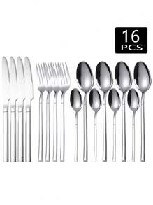 4/16pcs Stainless Steel Cutlery Set, Knight Series Western Steak Knives, Forks & Spoons, Suitable For Restaurants, Hotels, Weddings, Festive Gifts ,Kitchen,Christmas Gift - Silver - View 7