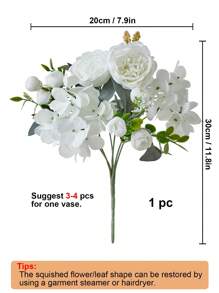1pc / 3pcs White Artificial Flower Hydrangea Fake Peony Silk Flowers Rose Bouquet For Home Wedding Bride Bouquet Decor White, Valentine Day, Gift Gifts Birthday Graduation