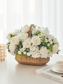 1pc / 3pcs White Artificial Flower Hydrangea Fake Peony Silk Flowers Rose Bouquet For Home Wedding Bride Bouquet Decor White, Valentine Day, Gift Gifts Birthday Graduation