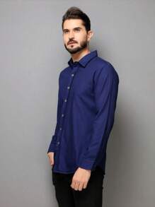 Camisa Jeans Manga Comprida Social Masculina Slim