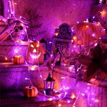 JMEXSUSS 33 FT 100 LED Halloween String Lights Indoor, Orange And Purple Halloween Lights Clear Wire, 8 Modes Outdoor Waterproof Christmas String Lights Plug In For Halloween Decorations Christmas - 橙色和紫色 - 查看 4