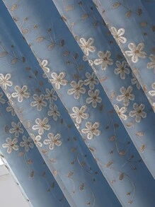 1pc Luxury European Style Embroidered Pearl Tulle Curtains For Bedroom And Living Room, Sheer Double Layer - Blue - View 7