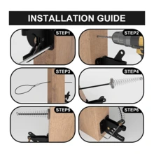 1set Black Carbon Steel Self-Locking Gate Latch With Stainless Steel Spring Cable & Lock Post Installation Strip, Automatic Gravity Lock And Hinges For Fence - Black - View 4