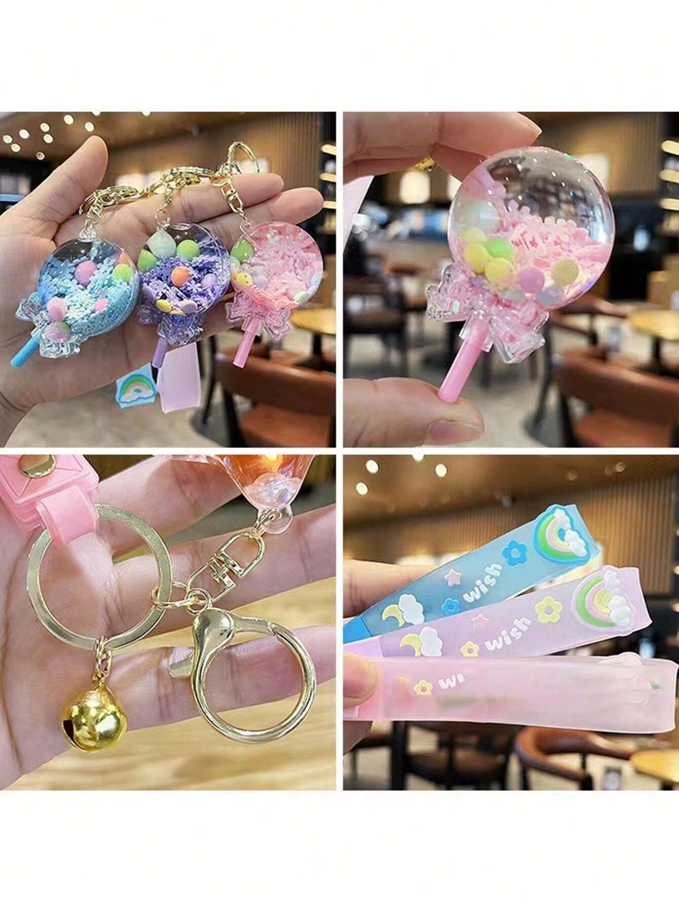 1pc Multicolor Quicksand Oil Floating Lollipop Keychain, Delicate Girl ...