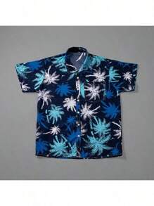 Camisa de manga corta para hombre, diseño de gato, estampado de dibujos animados, estilo hawaiano, informal, para vacaciones, verano, playa, suelta, de gran tamaño Camisa de boliche retro con botones para hombre, estilo, con bolsillo - Celeste - Ver 2