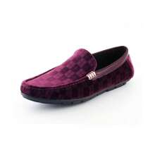 Burgundy Casual Checkered Slip On Velvet Driving Loafer Mens Shoes Summer - Màu Đỏ Sâu - Xem 1