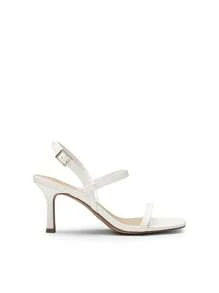 Women Minimalist Heeled Sandals, Square Open Toe Ankle Strap Spring Summer Sandals For Party Wedding Prom - White - View 6