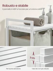 VASAGLE Cesto Portabiancheria, Porta Biancheria, 3 Sacchi in Tessuto Oxford Estraibili e Rimovibili, Piano d'Appoggio, Struttura Metallo, 3 x 38L, 92,5 x 33 x 72 cm, Bianco - Bianco - Visualizzare 5