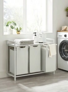 VASAGLE Cesto Portabiancheria, Porta Biancheria, 3 Sacchi in Tessuto Oxford Estraibili e Rimovibili, Piano d'Appoggio, Struttura Metallo, 3 x 38L, 92,5 x 33 x 72 cm, Bianco - Bianco - Visualizzare 2