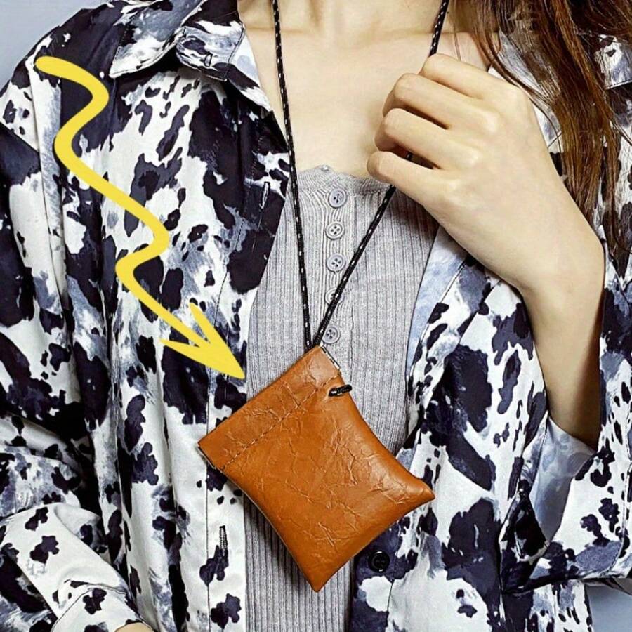 1入迷你掛繩存儲袋,純色包,經典紋理手提袋 - 棕色 - 查看 1