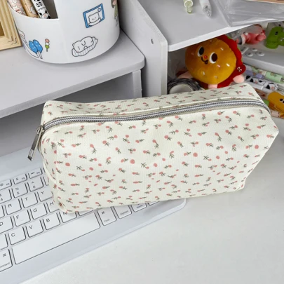 清新碎花铅笔盒，ins风高颜值学生桌面文具收纳袋，田园风化妆包，返校必备，感恩节、圣诞节、生日万圣节装饰创意礼物返校，铅笔袋，书包