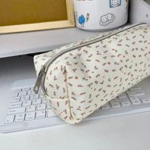 Estuche de lápices con estampado de flores pequeñas, estilo Ins altamente atractivo para almacenamiento de artículos de oficina en el escritorio de estudiantes, bolsa de cosméticos de estilo rural, artículos esenciales de vuelta al colegio, regalo creativo para el Día de Acción de Gracias, Navidad, cumpleaños, decoración de Halloween, vuelta al colegio, estuche de lápices, mochila escolar