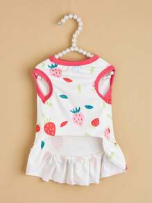 1pc Fruit Pattern With Leash Buckle Teddy Puppy Cat Dog Dress Clothes - Hot Pink - View 4