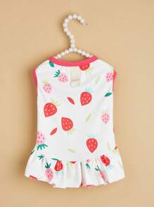 1pc Fruit Pattern With Leash Buckle Teddy Puppy Cat Dog Dress Clothes - Hot Pink - View 6