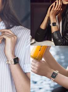 1 件表带女式豪华不锈钢玫瑰金表带兼容 40 毫米表带 42 毫米 44 毫米 38 毫米 41 毫米 44 毫米 45 毫米 49 毫米时尚闪亮水钻花朵设计 配件 表带适用于 Series 9 Ultra 8 7 6 Se 5 4 3 2 1，智能表带兼容 表带手链表带兼容 表带配件，手链 ，智能手表表带 - 玫瑰金 - 查看 5