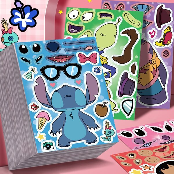 Disney 8 Stücke Cartoon Lilo & Stitch Puzzle Aufkleber, Diy Jigsaw Montage!wasserdichte Pvc-cartoon-dekoration Für Gepäck, Gitarre, Wasserbecher, Handyhülle, Laptop Geschenkaufkleber.