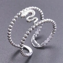 1枚極簡主義者18k鍍金304不銹鋼蛇造型雙環設計戒指,適用於日常女性和男性的佩戴,可調整戒指尺寸,感恩節晚會禮物,#8開口油壓戒指,時尚前衛冷調法式復古風格diy珠寶配件,銀色真空電鍍 - 金黃色 - 查看 4