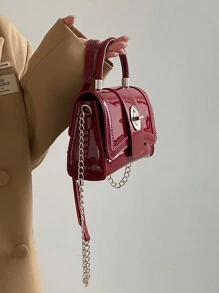 Versatile Minimalist Small Bag, Red Wedding Bag, Lacquered Solid Color Bag, Fashion Women's Bag, Structured Small Square Bag, Versatile Small Bag, Handbag, Shoulder Bag For Women - Red - View 4