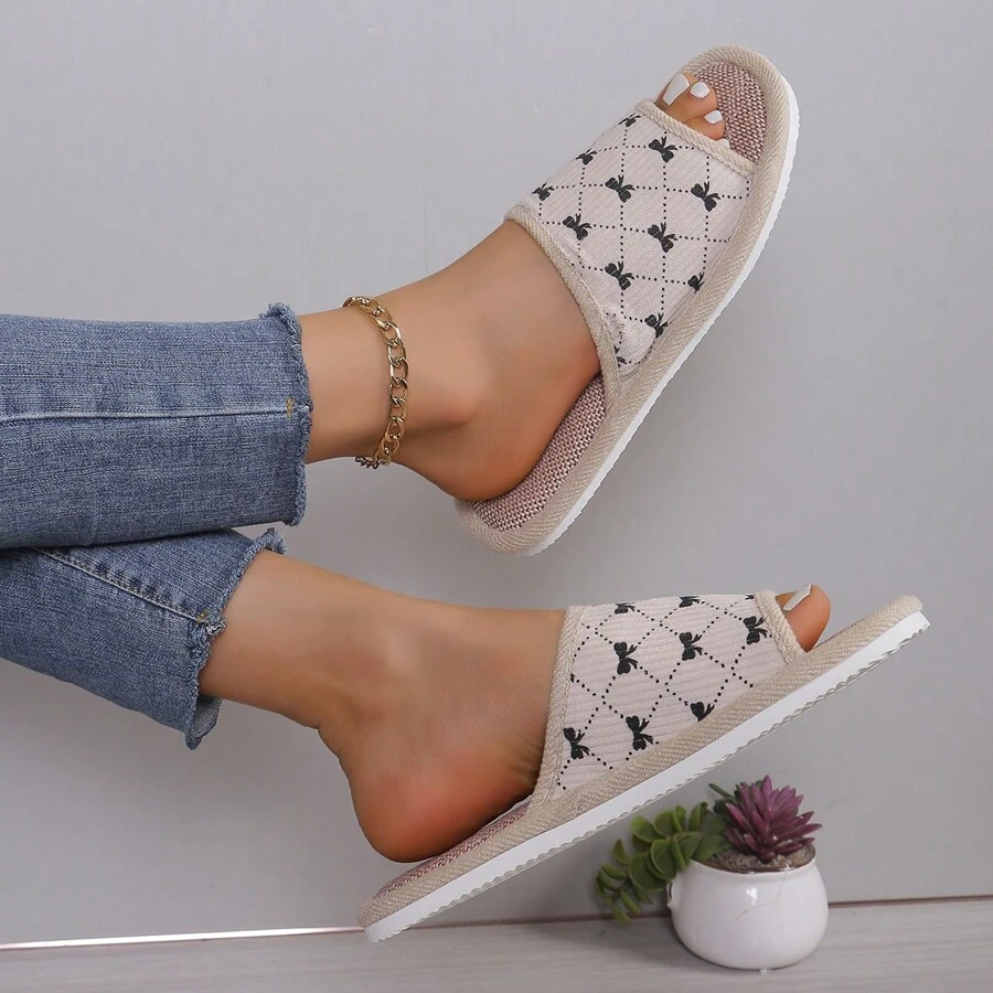 Women's Fabric Linen Slippers For All Seasons, Ideal For Indoor Use In Spring, Summer, Autumn, And Winter - Beige - View 1