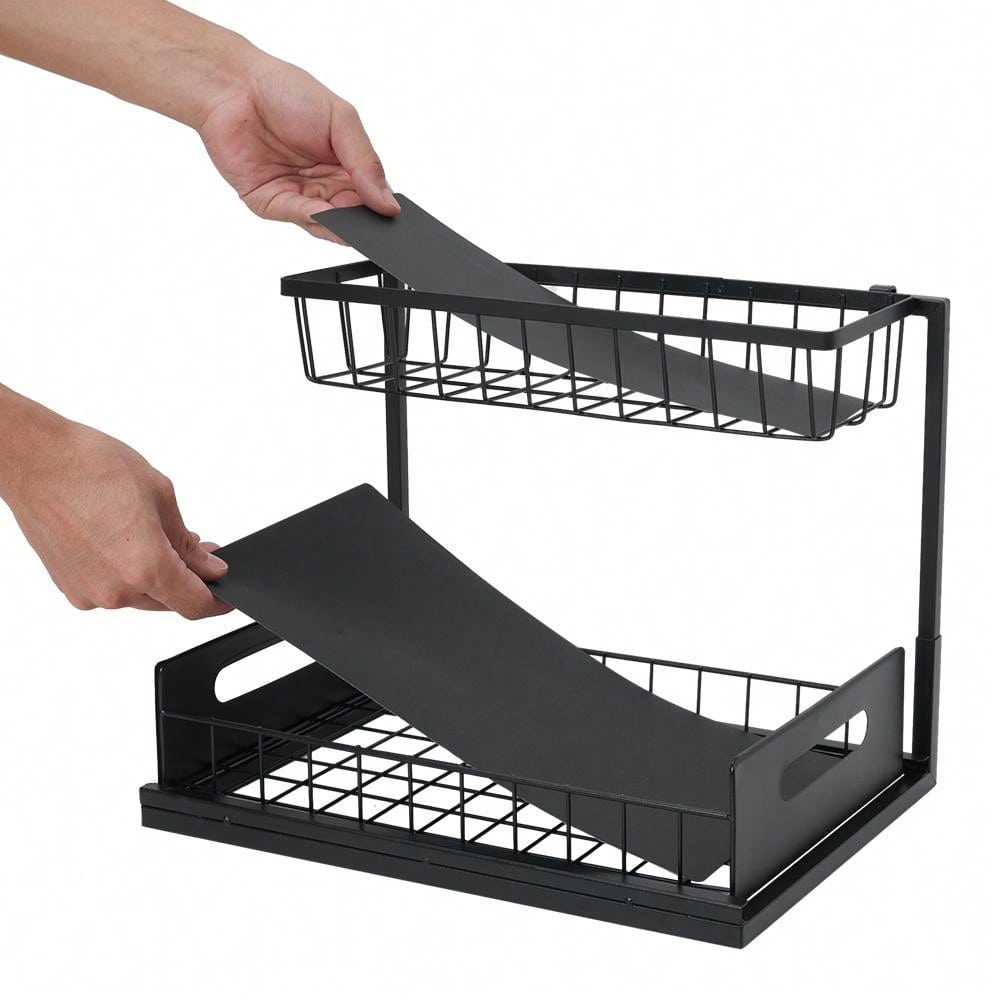 Live And Home 2 Tier Under Sink Sliding Shelf Organizer,Metal Pull Out