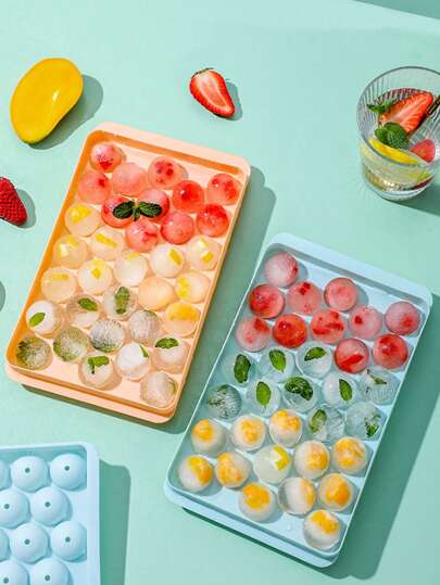 1pc Round Ice Cube Tray With Lid & Drainage, 33 Compartments, Home Diy Ice Making Mold For Refrigerator,Summer,Summer Sets, For Outdoor, Camping, Gift For Father