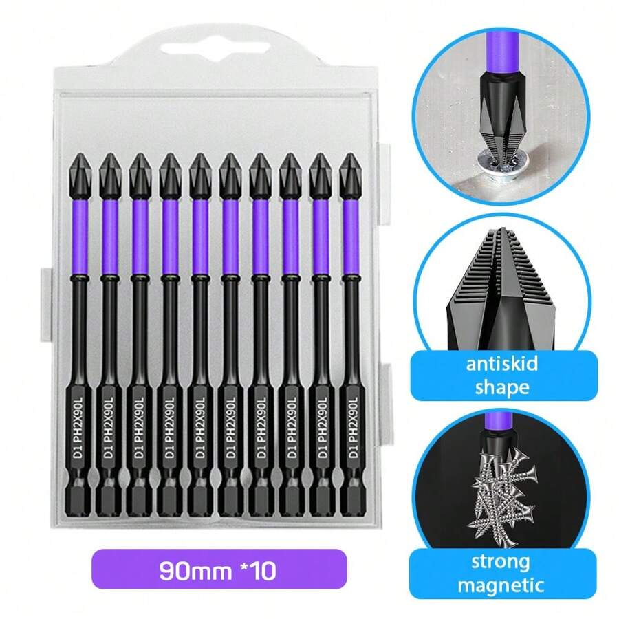 Non-Slip Impact Batch Head Bit Set, Strong Magnetic Cross Screwdriver Bits, Ph2 High Torque Hardness Drill Tip, Tools For Men - Purple and Black - View 1