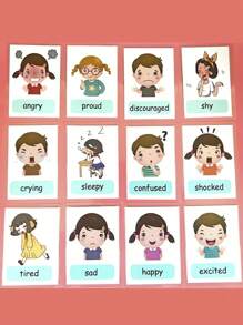 12 Tarjetas didácticas de reconocimiento de colores, tarjetas de educación temprana de colores - Tarjetas de expresión facial y emoción, aptas para niños en edad preescolar