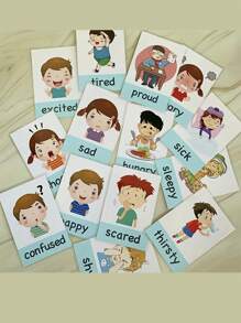 12 Tarjetas didácticas de reconocimiento de colores, tarjetas de educación temprana de colores - Tarjetas de expresión facial y emoción, aptas para niños en edad preescolar