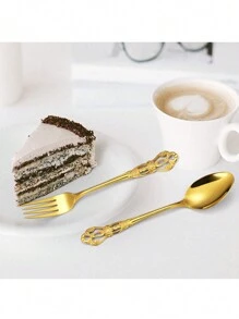 5/20/30 件/套金色不锈钢餐具套装，复古宫廷风格，包括牛排刀、叉、勺，非常适合餐厅、酒店、婚礼、节日礼物、厨房、圣诞礼物、学校用品 - 金色 - 查看 4