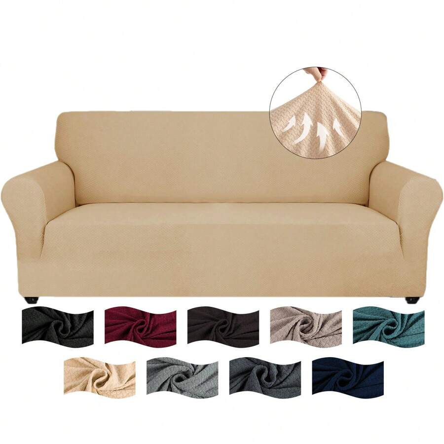 Sofa Cover 1/2/3/4 Seater With Armrest, Stretch Sofa Cover Non-Slip, Modern Sofa Cover For Dogs Pets, Breathable Couch Cover With Elastic Bottom - Beige - View 1