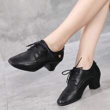 女士皮革軟底跳舞鞋 拉丁舞鞋廣場舞專業舞鞋 - 黑色 - 查看 5