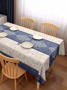 One Diamond Pattern Blue Tablecloth, New European And American Style PVC Geometric Waterproof, Oilproof, Anti-Scalding, No-Wash Tablecloth, Multi-Functional Cover Cloth For Dining Table, Wedding Table Decoration, Home Decoration, Suitable For Picnic, Camping, Wedding, Birthday Party