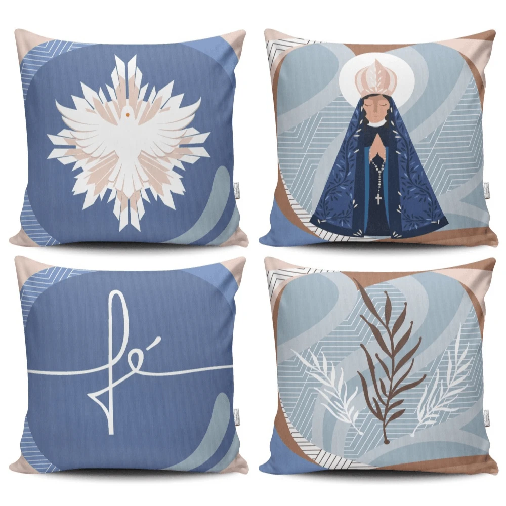 Kit 4 Capas de Almofadas Decorativas Estampadas 45 cm x 45 cm - Azul e Branco - Visão 1