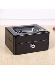 Caja de efectivo con cerradura de llave, Caja de efectivo de metal con cerradura Caja de almacenamiento de metal pequeña portátil con 2 llaves para el hogar de documentos de dinero - Negro - Ver 1