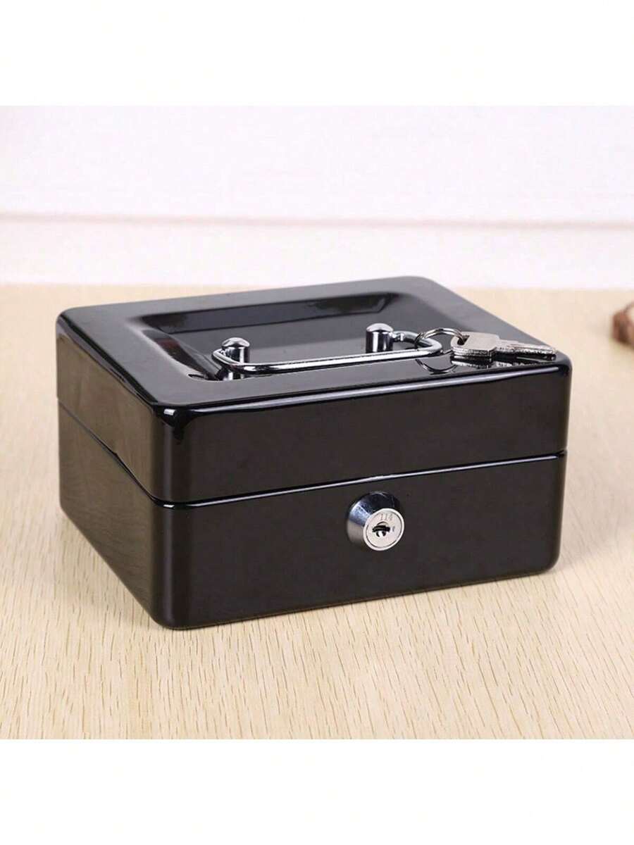 Caja de efectivo con cerradura de llave, Caja de efectivo de metal con cerradura Caja de almacenamiento de metal pequeña portátil con 2 llaves para el hogar de documentos de dinero - Negro - Ver 1
