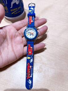 Cute Black Fire Truck & Firefighter 3D Cartoon Quartz Watch For Boys, Children Gift