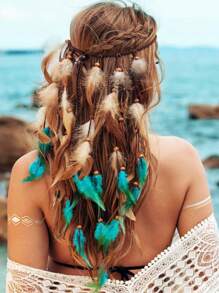 1pc Bohemian Style Colorful Feather Headband, Handmade Feather Hair Accessory For Travel And Photography,Dopamine Carnival Mardi Gras Turban Headband Sweatband, Hairband Fall Winter Hair Band Hair Accessories For Women For Vacation Outfits Woman Elegant Scarf Women Bandanas Soft Headwrap