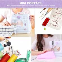 Máquina de Coser, Mini Máquina de Coser Máquina de Coser Eléctronico Portátil, 12 Puntadas Maquina de Coser con Luz de LED, Kit de accesorios de costura, Ideal para Ropa, Fundas de Almohadas, Sábanas - Morado - Ver 7