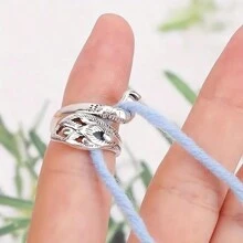1入組可調節針織環狀鉤針，開放式環形紗線導向器，人體工學編織鉤針附件編織牙齒貝殼，針織補助工具，針織高手 - 銀色 - 查看 4