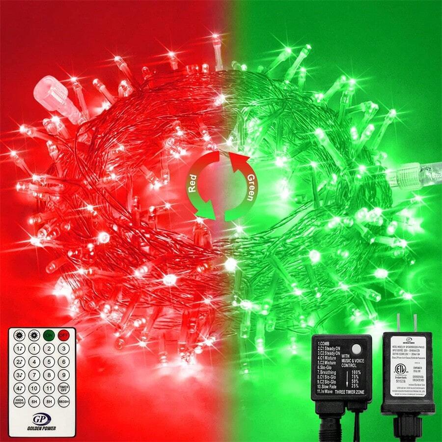 JMEXSUSS 100 LED Red & Green Christmas Lights Plug In, Christmas String Lights Indoor, 33ft Connectable Color Changing Christmas Lights Outdoor For Christmas Party Decor - Red to Green - View 1