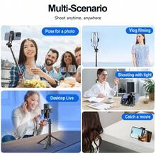 131cm/51.57-Inch Selfie Stick Tripod LED-Light, Detachable Cell Phone Holder, Versatile Extended Extendable Cell Phone Tripod Mount With Wireless Remote Shutter Compatible With IPhone And Android Phones Selfies, Video Recording, Vlogging, Live Streaming - Black - View 11