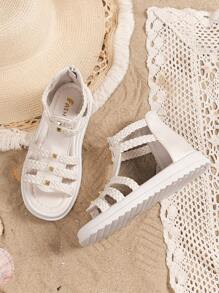 Sandały dziecięce Wewnątrz i na zewnątrz tkany pasek Modne buty rzymskie Miękkie dno Buty księżniczki z odkrytymi palcami dla dużych dzieci i małych dziewczynek